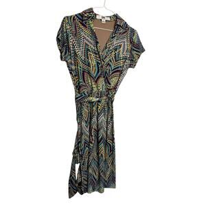 DR Collection Print Dress S Multi Stretch Womens Midi Dress